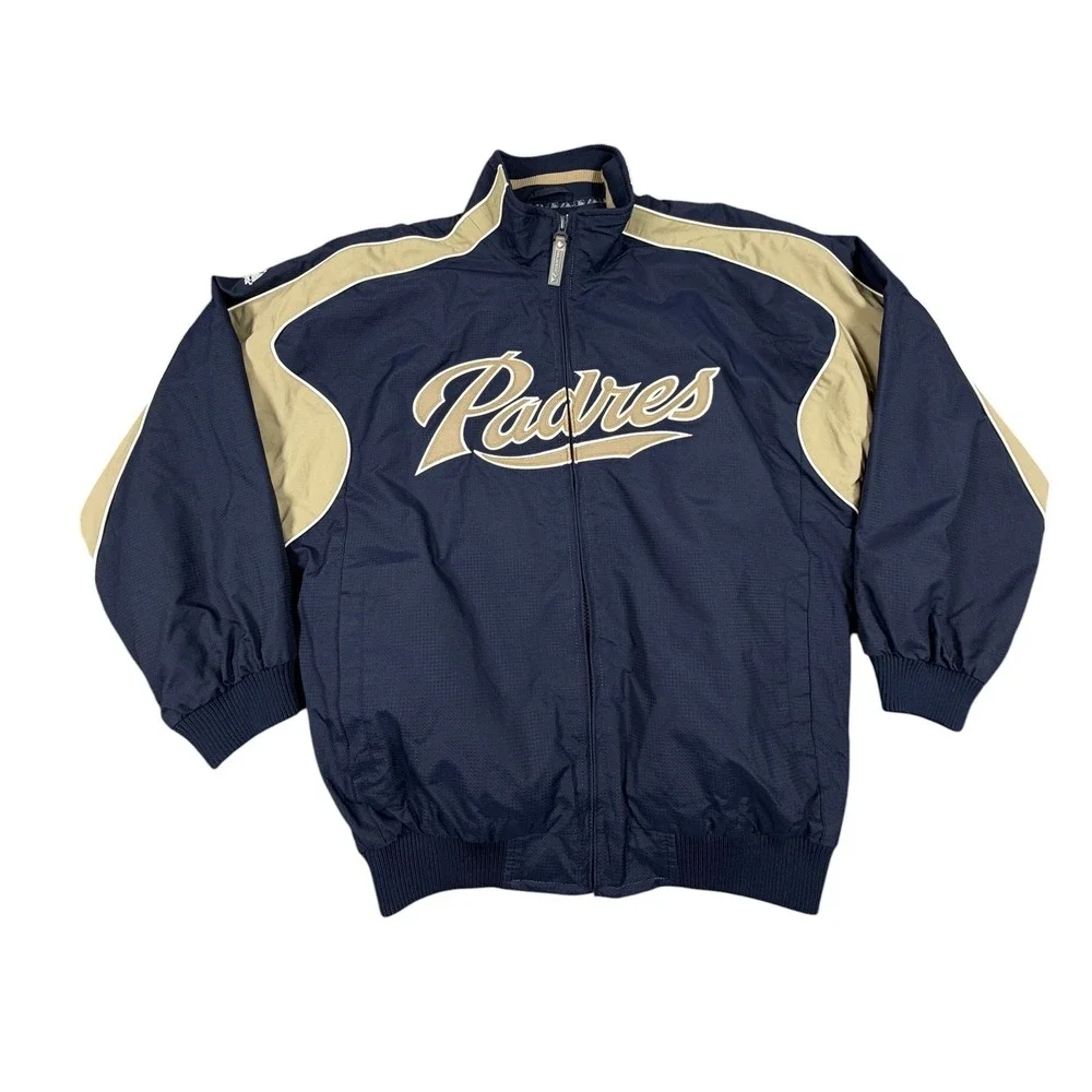 Majestic San Diego Padres Jacket Y2K Mens Navy  MLB Windbreaker Size Medium